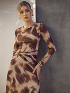 Abstract Pattern Twisted Mesh Midi Dress