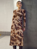 Abstract Pattern Twisted Mesh Midi Dress