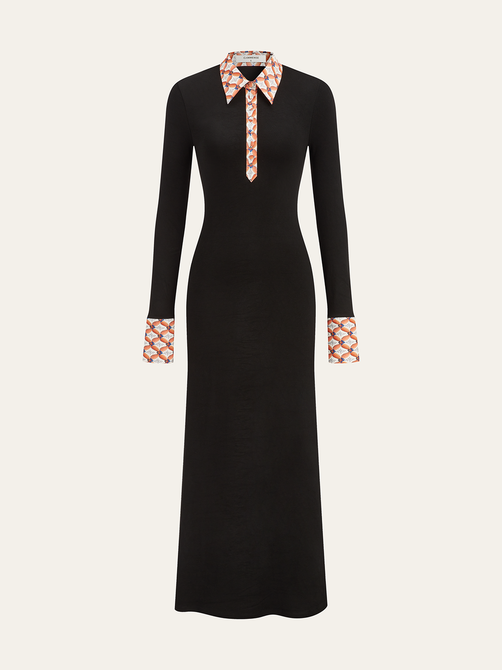 Printed Collar Maxi Dress with Trim Detailing