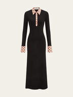 Printed Collar Maxi Dress with Trim Detailing