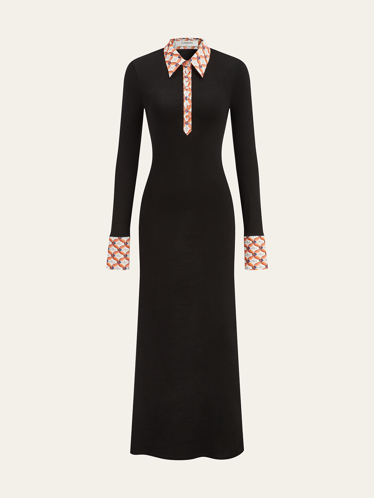 Printed Collar Maxi Dress with Trim Detailing