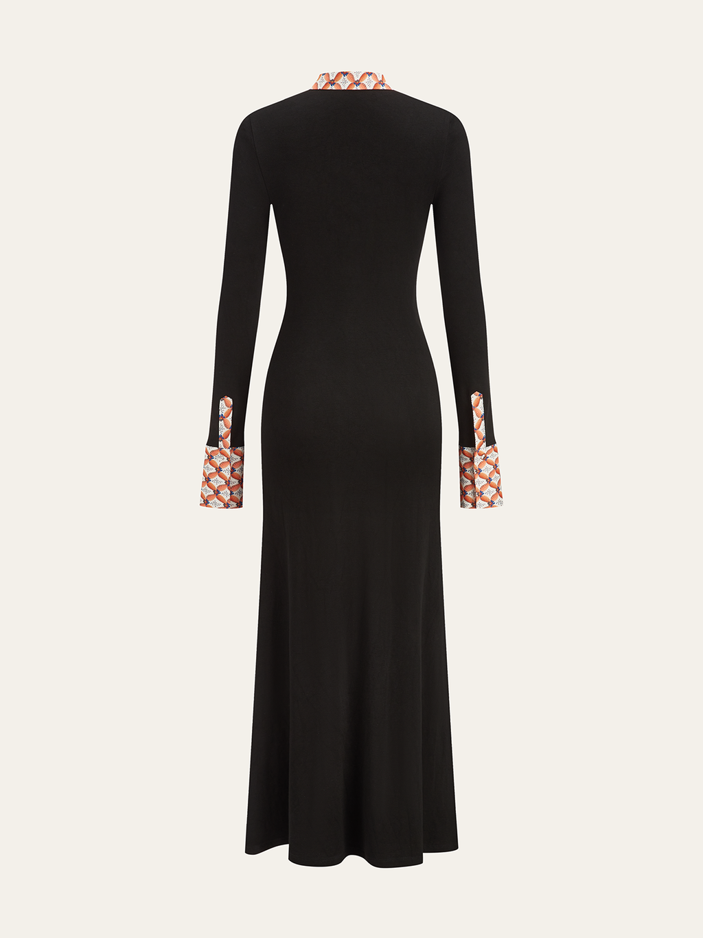 Printed Collar Maxi Dress with Trim Detailing
