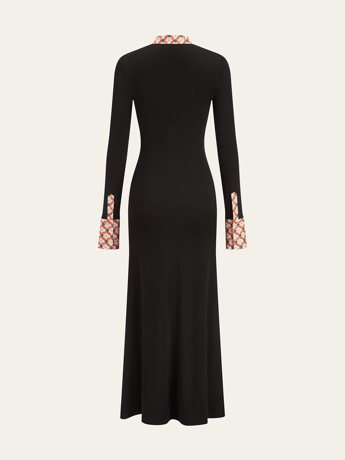 Printed Collar Maxi Dress with Trim Detailing