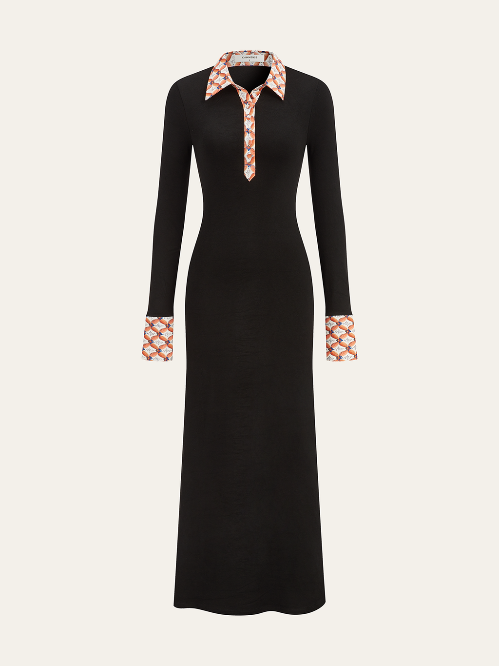 Printed Collar Maxi Dress with Trim Detailing