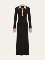 Printed Collar Maxi Dress with Trim Detailing