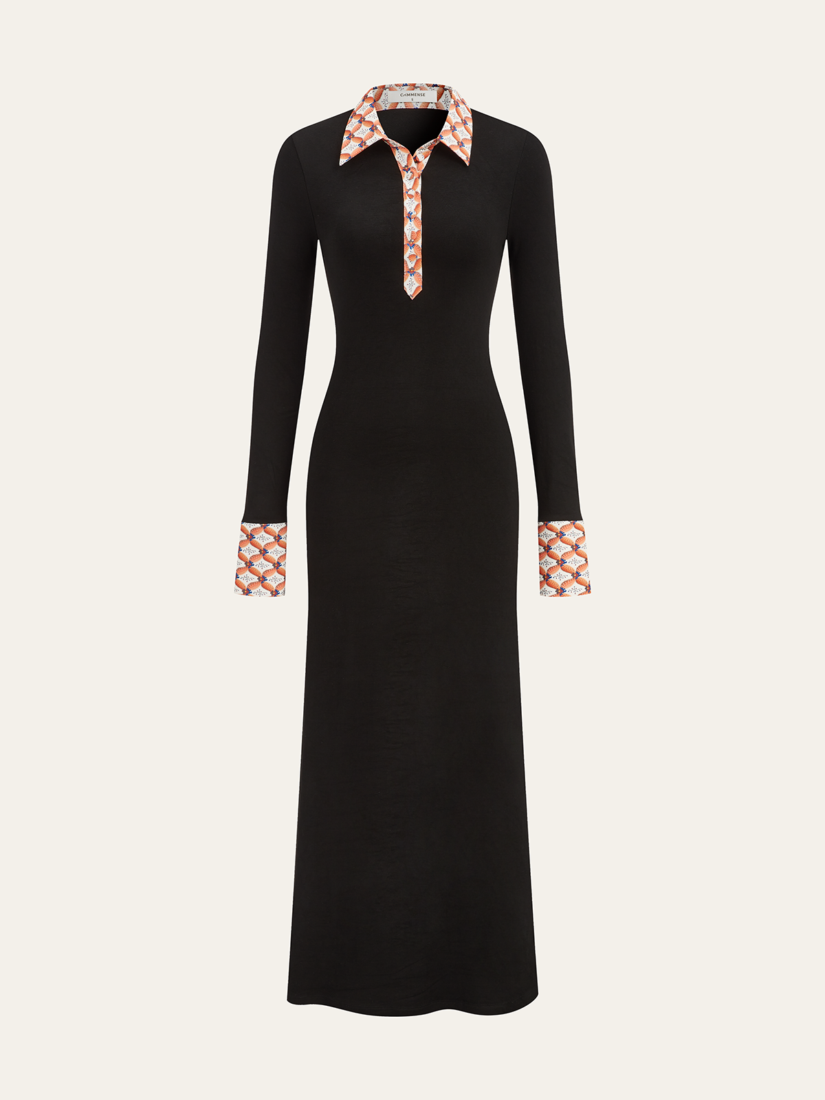 Printed Collar Maxi Dress with Trim Detailing