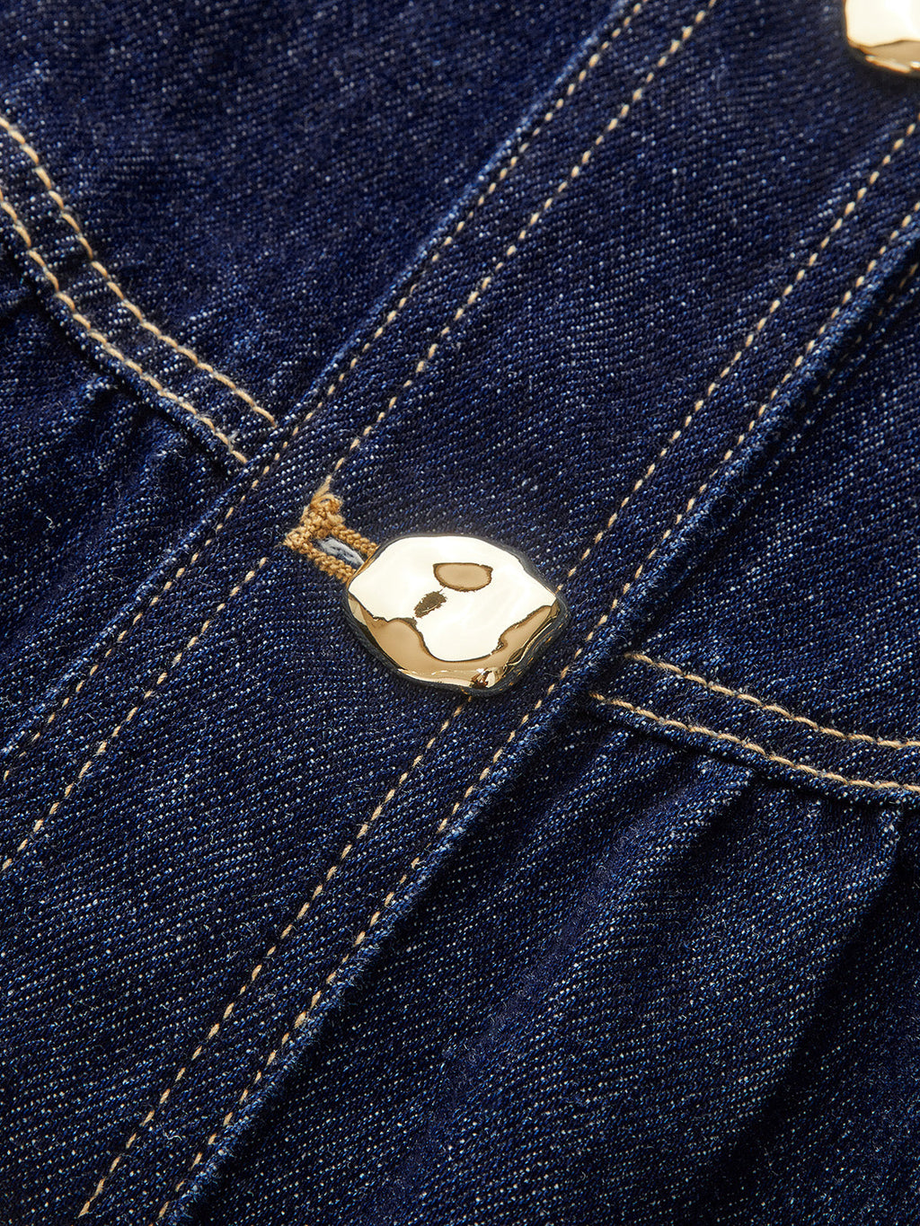 Belted Denim Mini Dress with Metal Button Detail