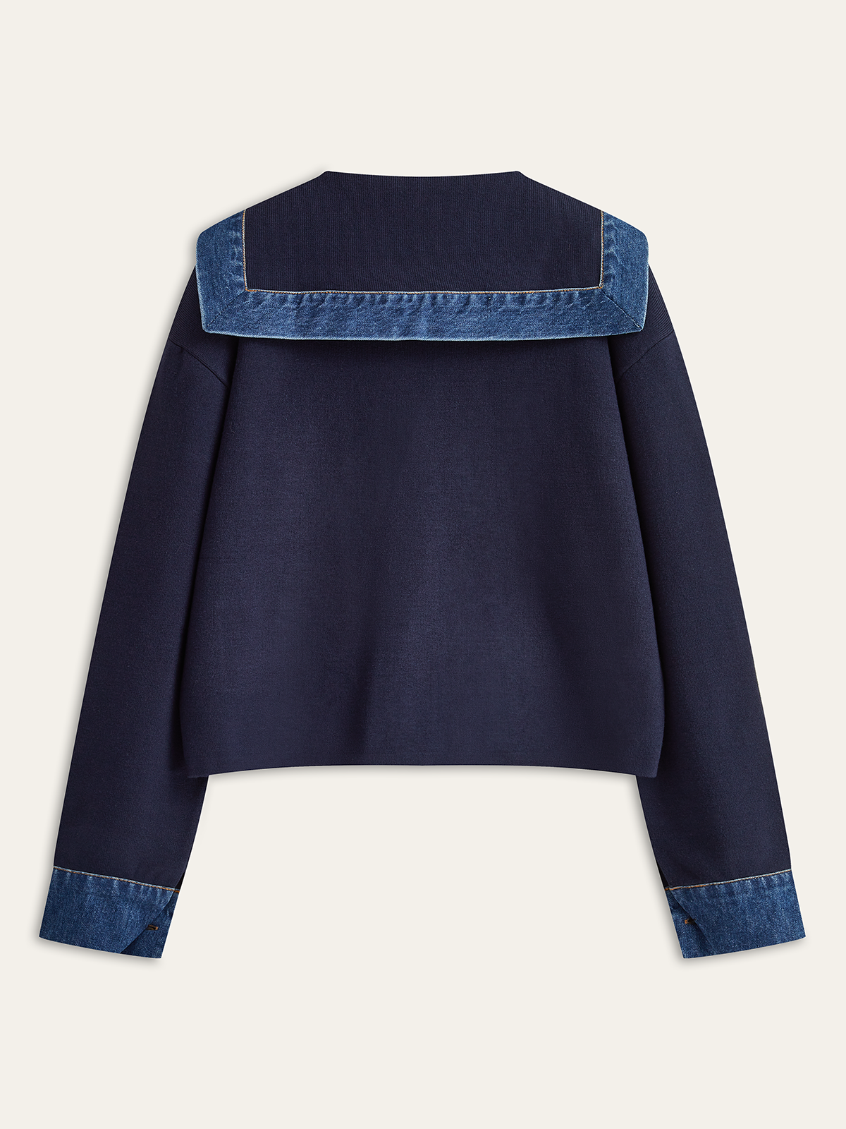 Sailor-Inspired Collar Knit with Denim Accents