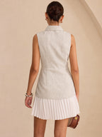 Sleeveless Collared Top with Pleated Mini Skirt Dress