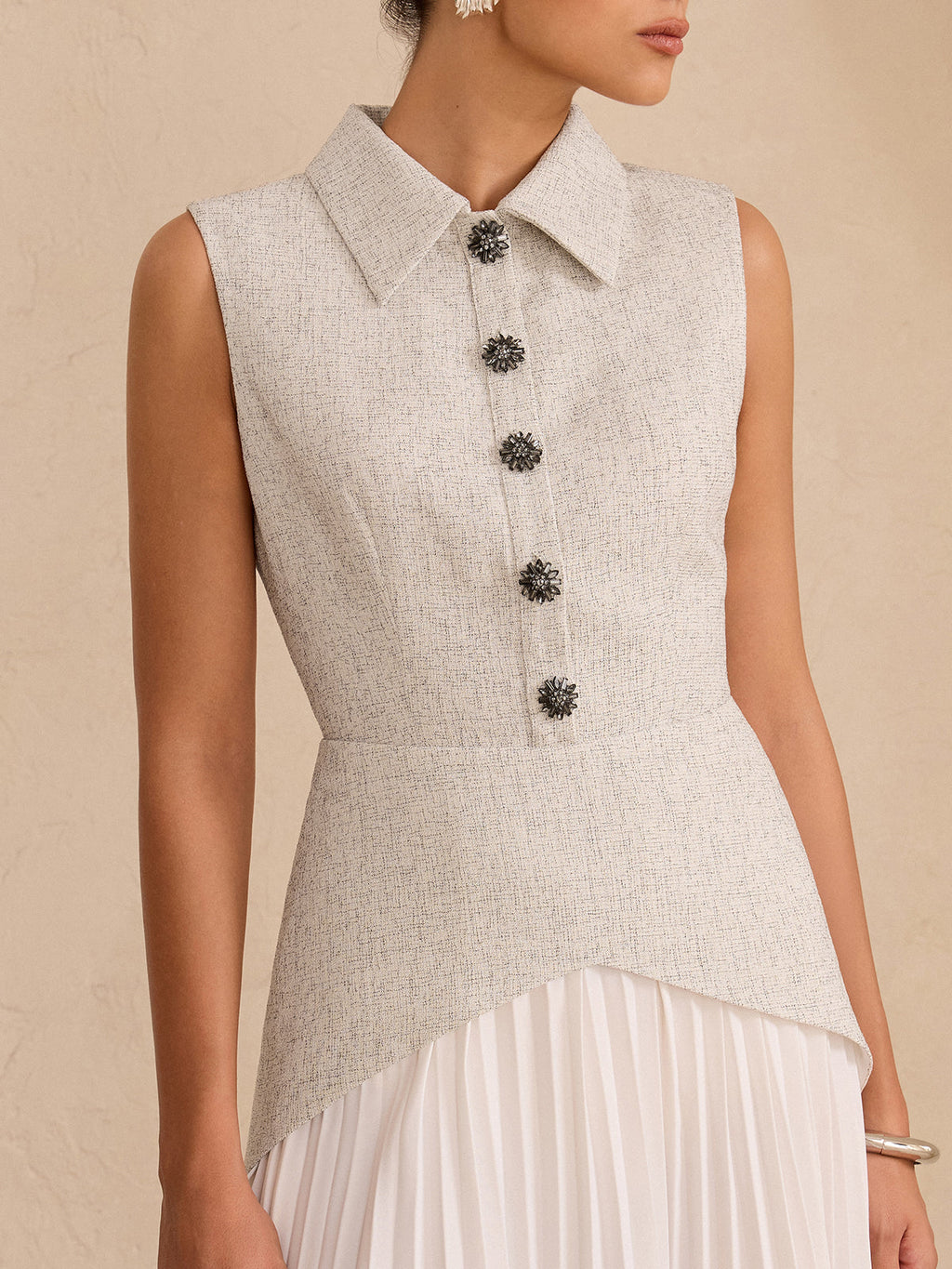 Sleeveless Collared Top with Pleated Mini Skirt Dress