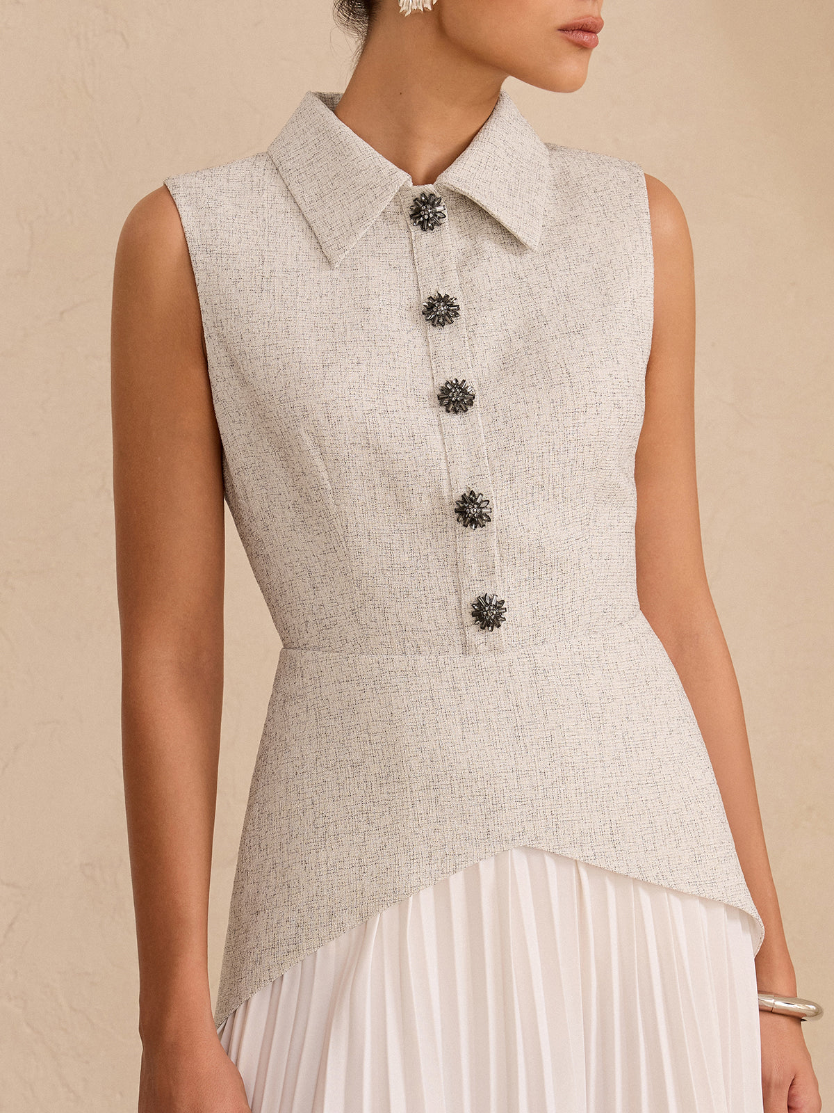 Sleeveless Collared Top with Pleated Mini Skirt Dress