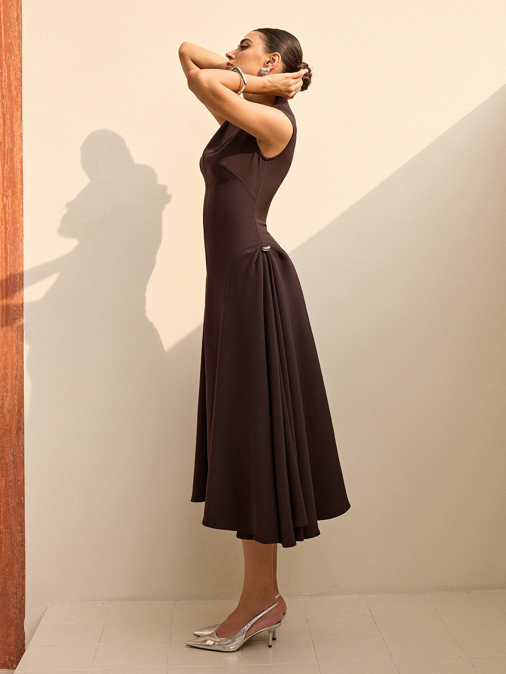 Asymmetrical Neckline Maxi Dress with Cap Sleeves