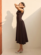 Asymmetrical Neckline Maxi Dress with Cap Sleeves