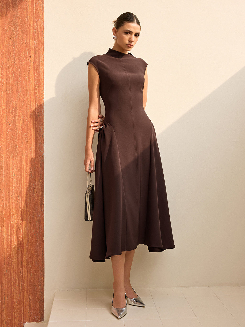 Asymmetrical Neckline Maxi Dress with Cap Sleeves
