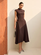 Asymmetrical Neckline Maxi Dress with Cap Sleeves