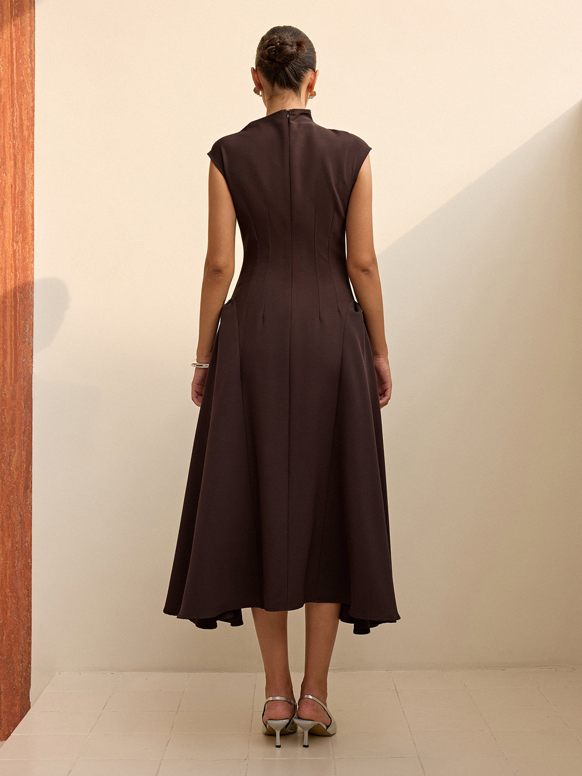 Asymmetrical Neckline Maxi Dress with Cap Sleeves