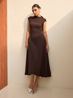 Asymmetrical Neckline Maxi Dress with Cap Sleeves