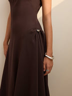 Asymmetrical Neckline Maxi Dress with Cap Sleeves