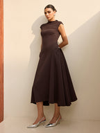 Asymmetrical Neckline Maxi Dress with Cap Sleeves