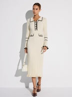 Contrast Trim Sweater Dress with Button Details