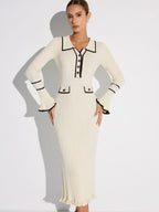Contrast Trim Sweater Dress with Button Details