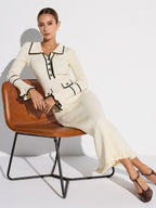 Contrast Trim Sweater Dress with Button Details