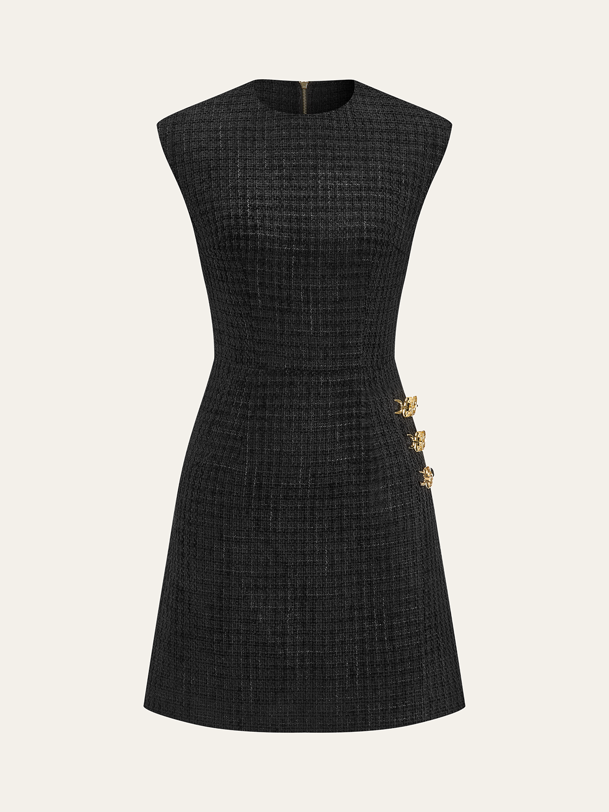 Tweed Mini Dress with Chain Accents Sleeveless