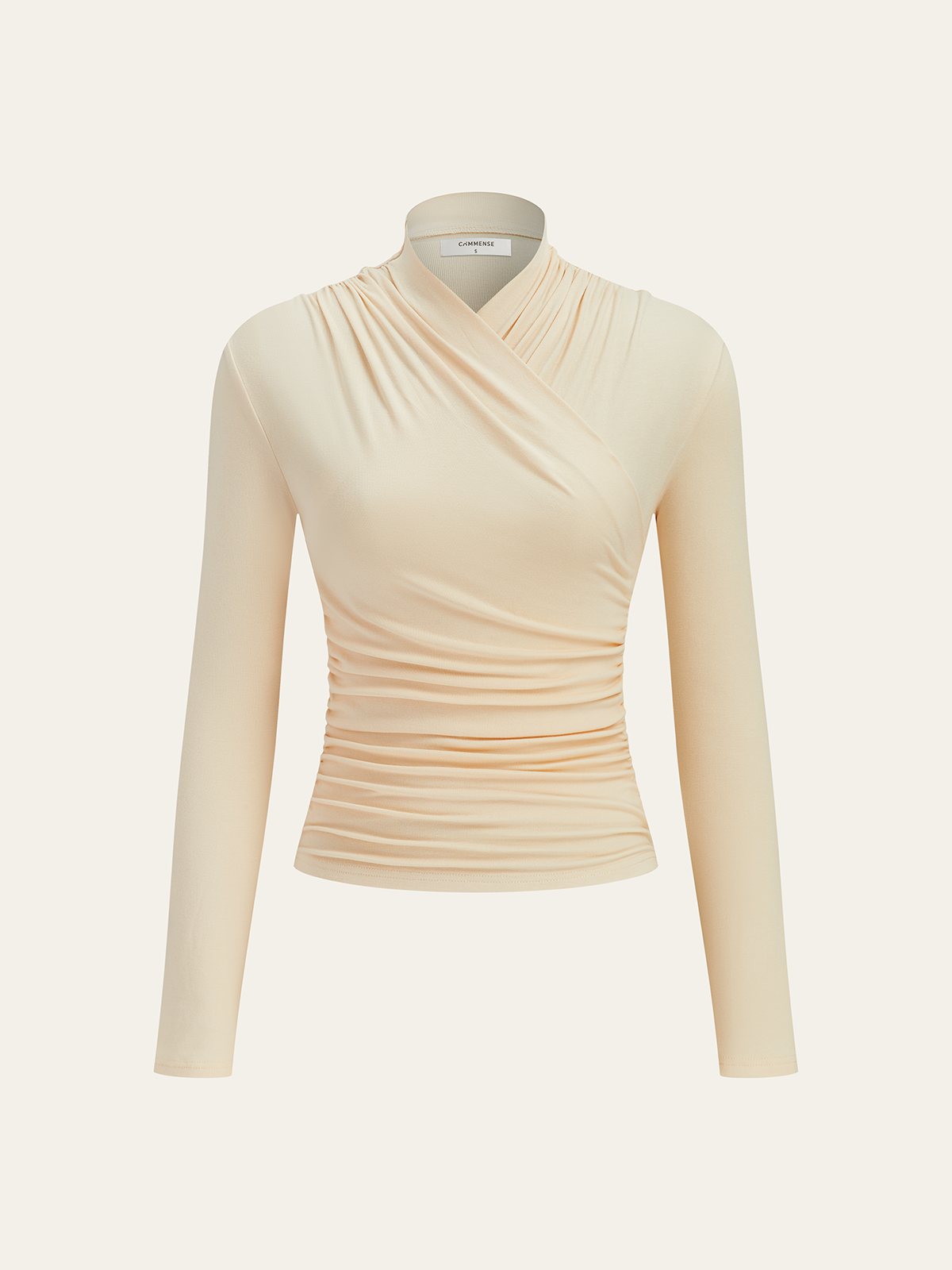 Pleated Cinched T-Shirt with Cross-Over Collar Design