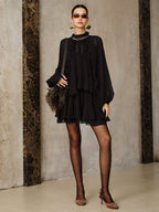 Tiered Ruffle Chiffon Mini Dress with Matching Liner