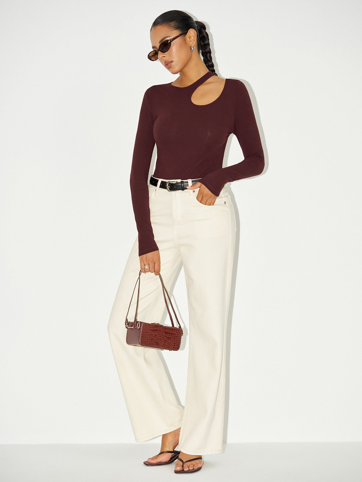 Long Sleeve Bodysuit with Elegant Cut-Out Detailing