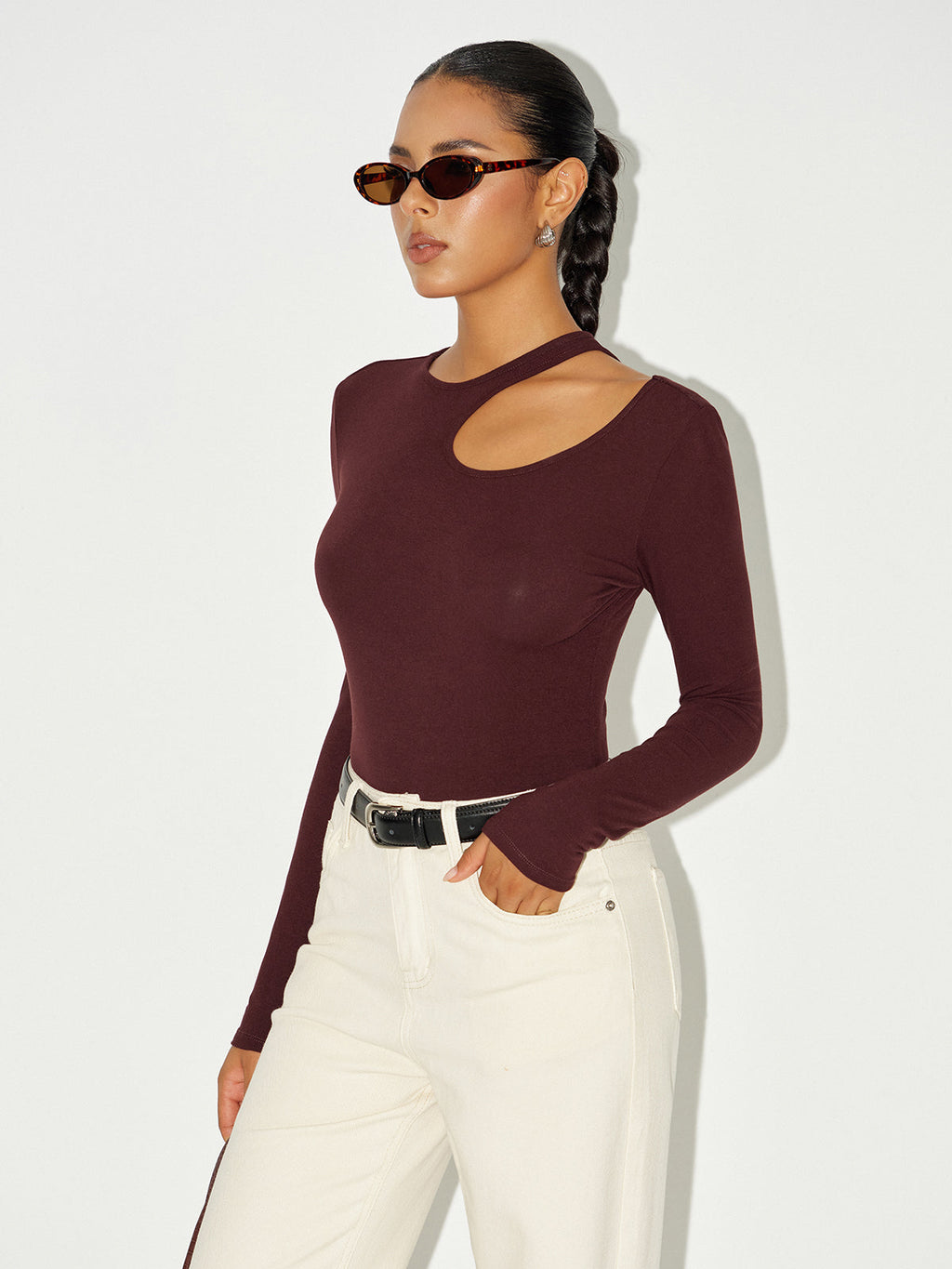 Long Sleeve Bodysuit with Elegant Cut-Out Detailing