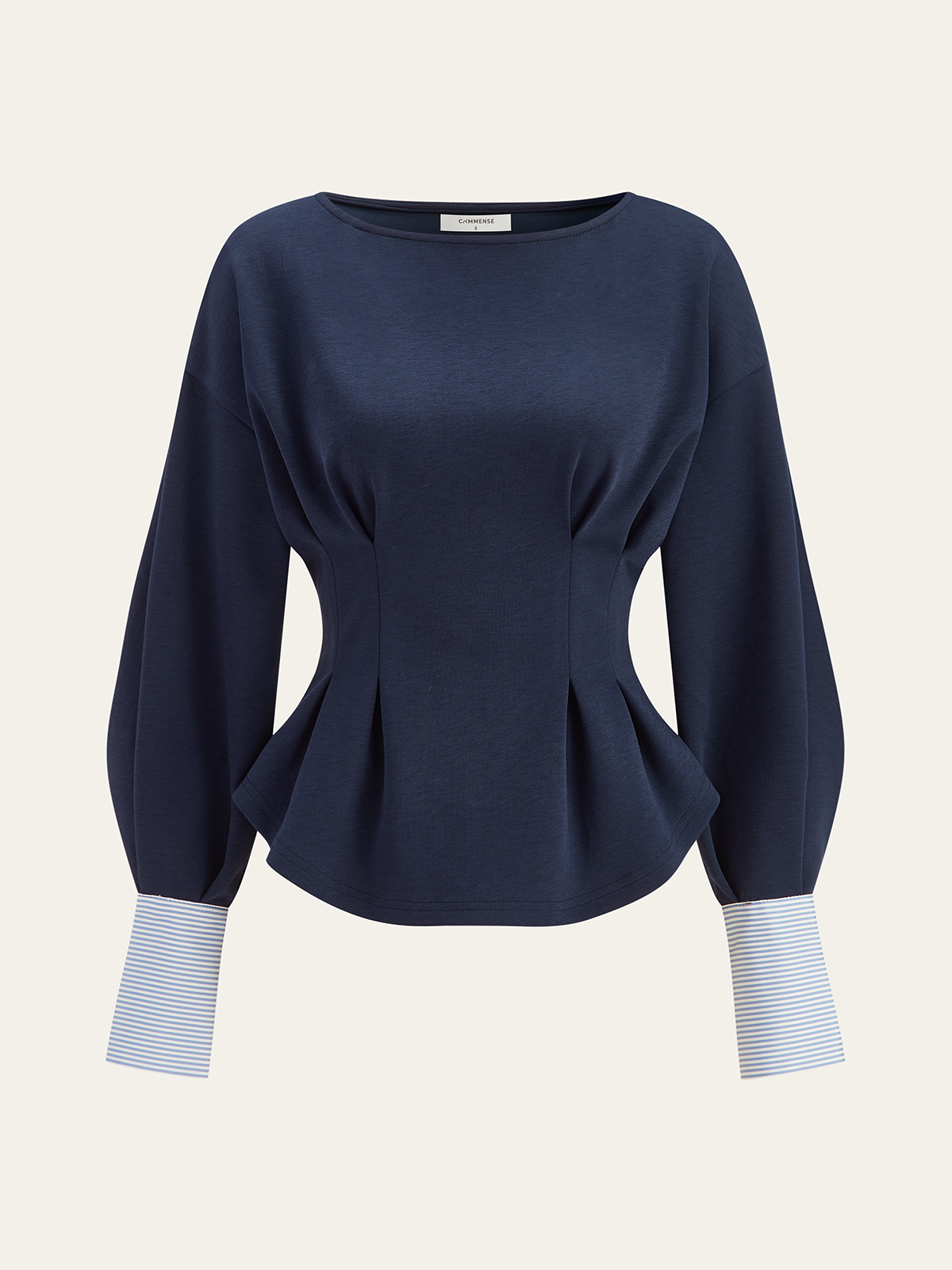 Balloon Sleeve Peplum Sweatshirt with Round Neck