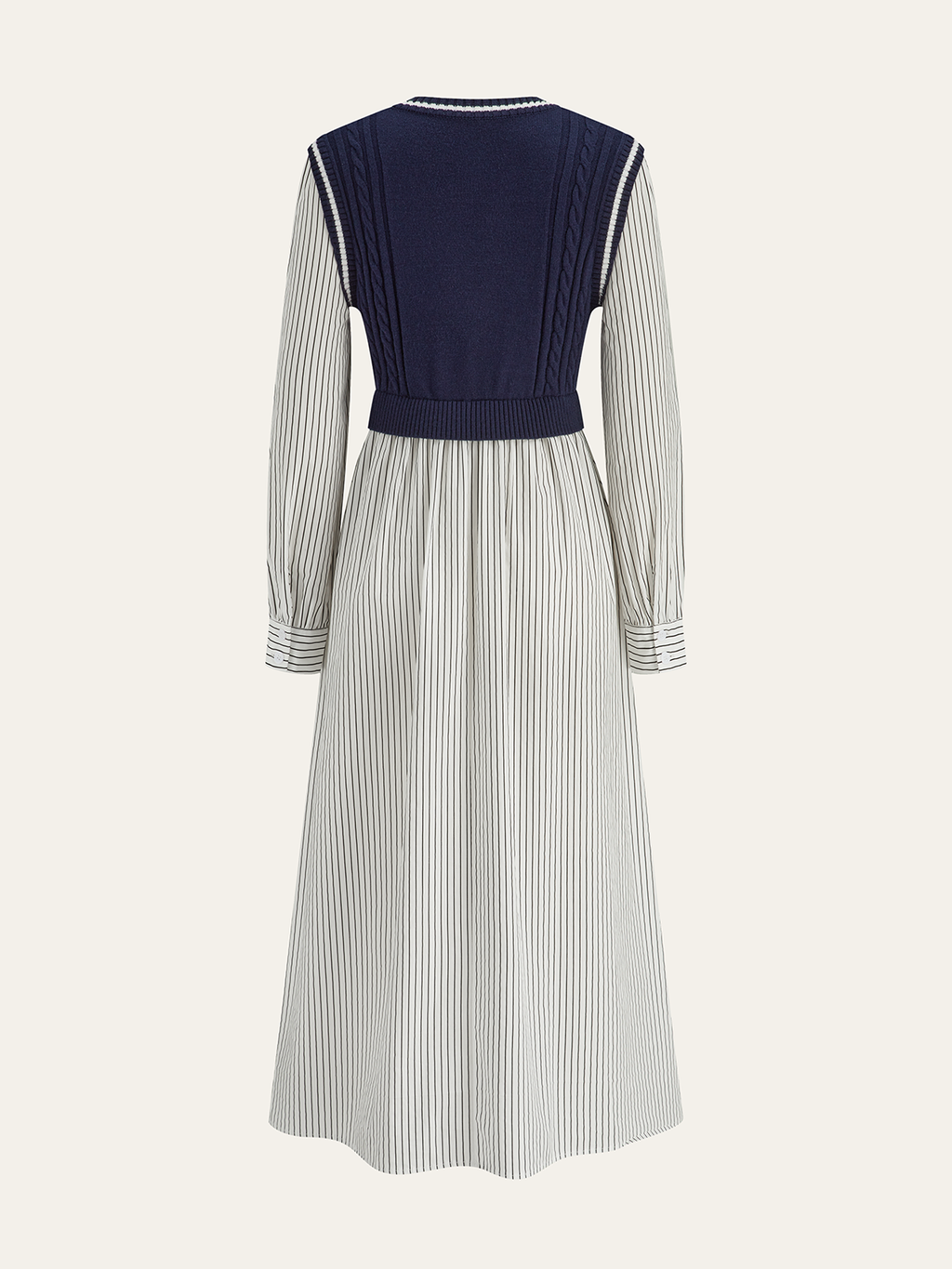 Cable-Knit and Striped Panel Midi Dress Combo