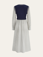 Dual-Style Cable-Knit and Striped Panel Midi Dress