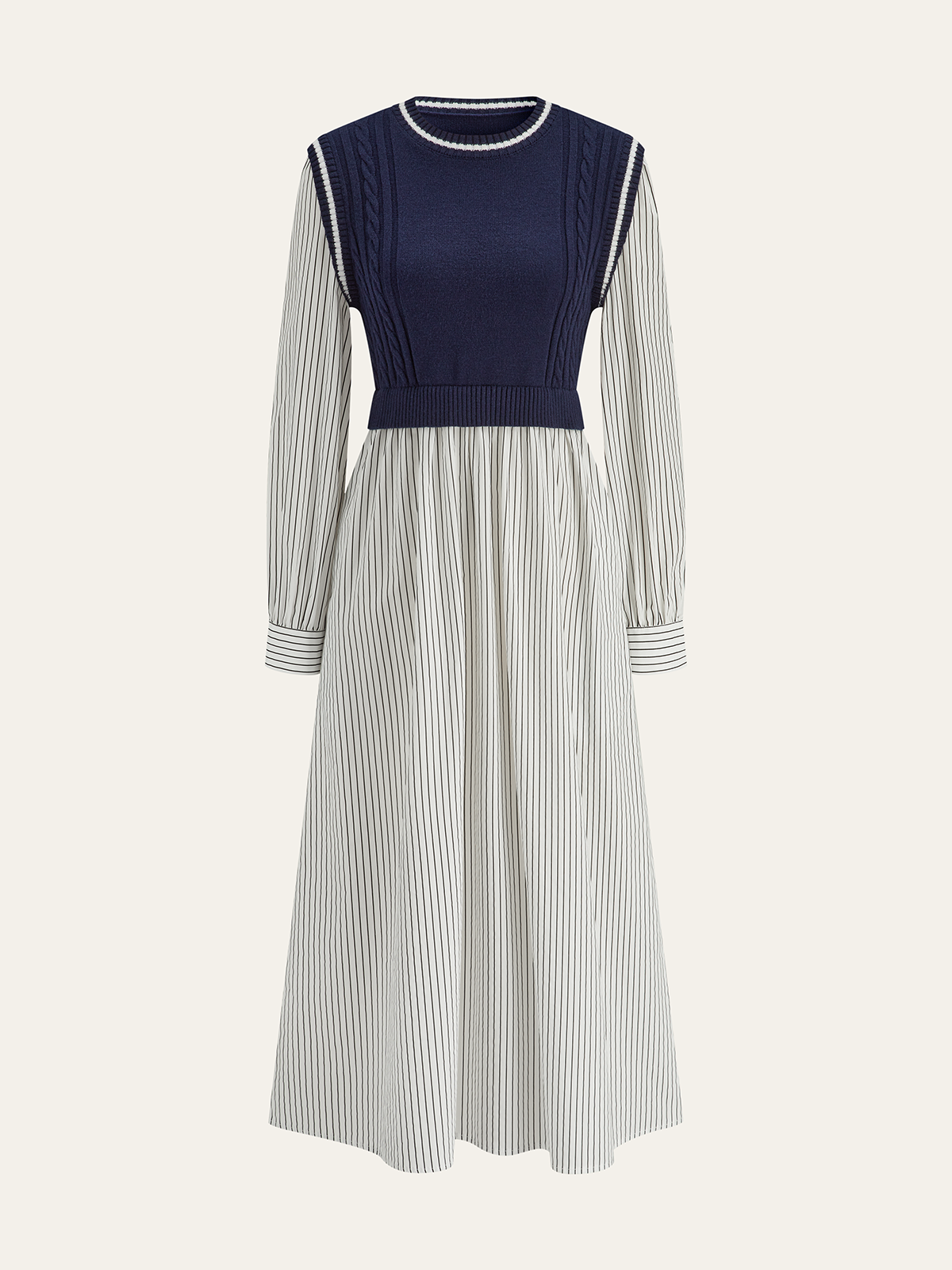 Cable-Knit and Striped Panel Midi Dress Combo