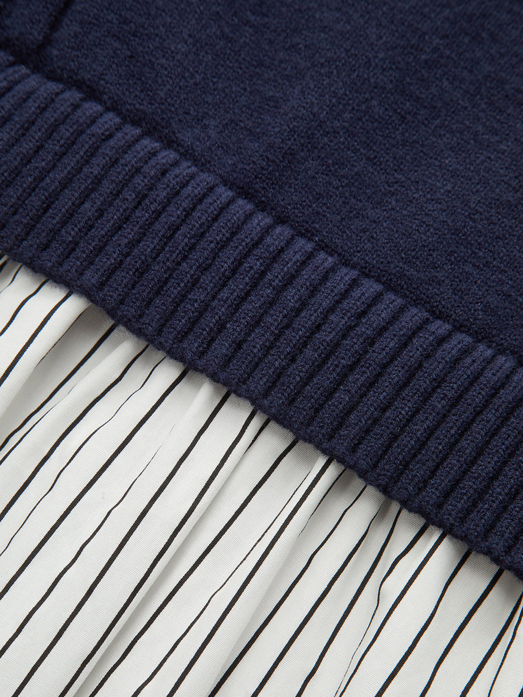 Dual-Style Cable-Knit and Striped Panel Midi Dress