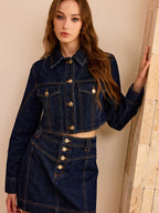 Stylish Cropped Denim Jacket with Metal Buttons