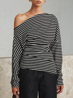 Striped Asymmetric Top with One-Shoulder Design