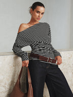 Striped Asymmetric Top with One-Shoulder Design