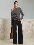 Striped Asymmetric Top with One-Shoulder Design
