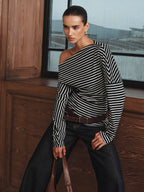 Striped Asymmetric Top with One-Shoulder Design