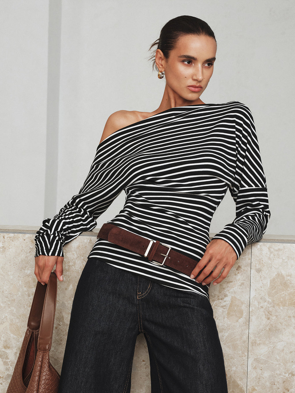 Striped Asymmetric Top with One-Shoulder Design