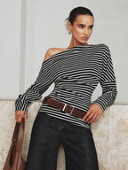 Striped Asymmetric Top with One-Shoulder Design