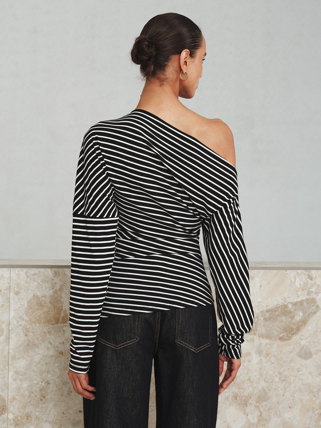 Striped Asymmetric Top with One-Shoulder Design