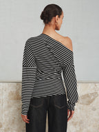 Striped Asymmetric Top with One-Shoulder Design