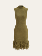 Sleeveless Knit Dress with Fringe Hem Detail