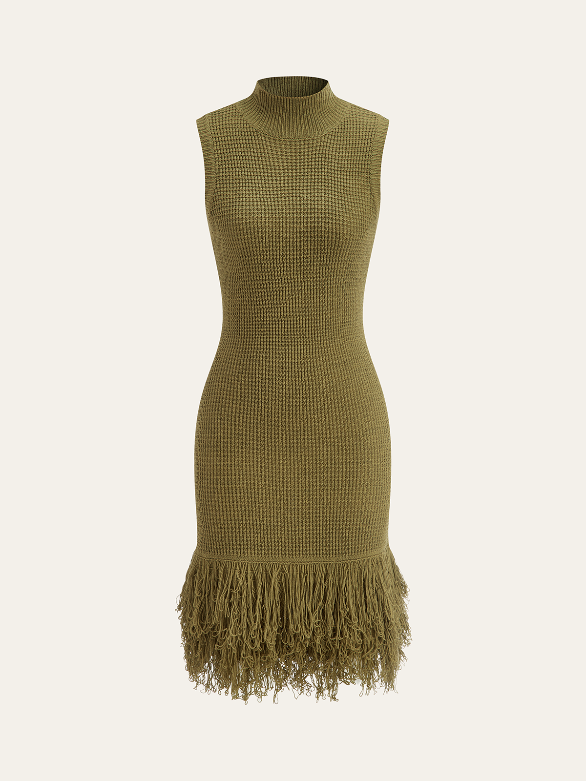 Sleeveless Knit Dress with Fringe Hem Detail