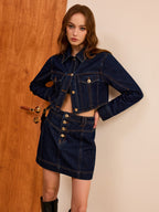Stylish Cropped Denim Jacket with Metal Buttons