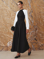 Pleated Midi Dress with Contrasting Sleeves