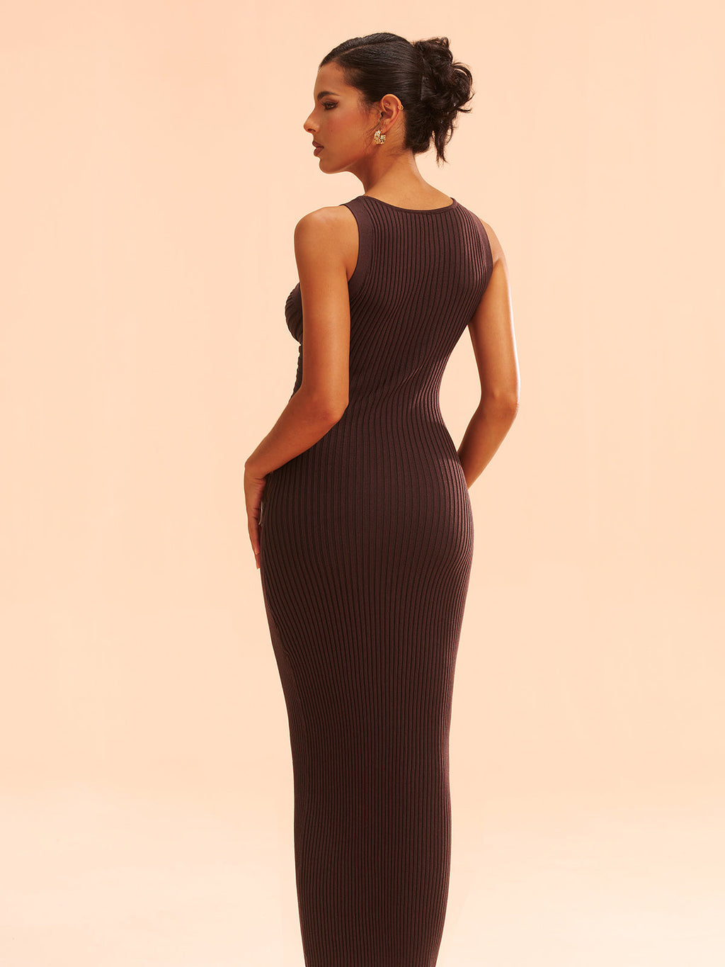 Ribbed Knit Midi Dress with Stylish Cut-Outs